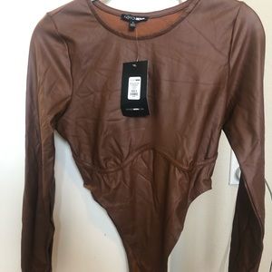 Faux leather bodysuit